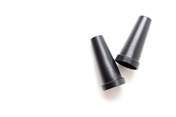 Mouthpiece for a hookah pipe on a white background and in hand in close-up. Mouthpiece for individual use