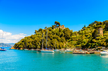 It's Harbour of Portofino, is an Italian fishing village, Genoa province, Italy. A vacation resort with a picturesque harbour and with celebrity and artistic visitors.