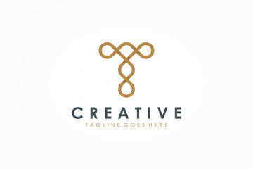 Abstract Initial Letter T Logo. Gold Linear Infinity Style isolated on White Background. Usable for Business and Branding Logos. Flat Vector Logo Design Template Element.