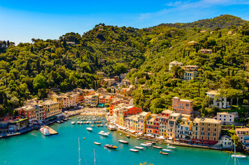 It's Aerial view of Portofino, is an Italian fishing village, Genoa province, Italy. A vacation...