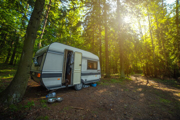 motor home in the forest