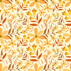 Flower Orange and Yellow Seamless Pattern Premium Illustration Brown Background