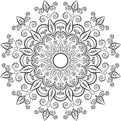 Mandala round ornament pattern. Anti-stress coloring gage for kids and adults. Yoga, tatoo, lace design. Vector illustration.