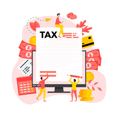 Fototapeta na wymiar Tax payment vector illustration concept. Filling tax form. 