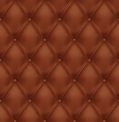 Brown buttoned leather upholstery background - eps10 vector. Camel colored capitone leather surface. Seamless vector illustartion.