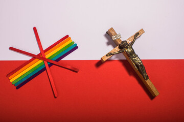 LGBT concept. rainbow colors on blue background. LGBT equal rights movement and gender equality concept. Copy Space