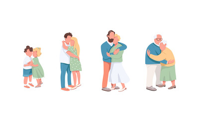 Different generation flat color vector faceless characters set