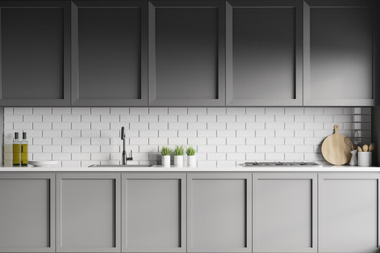Dark grey kitchen with countertops