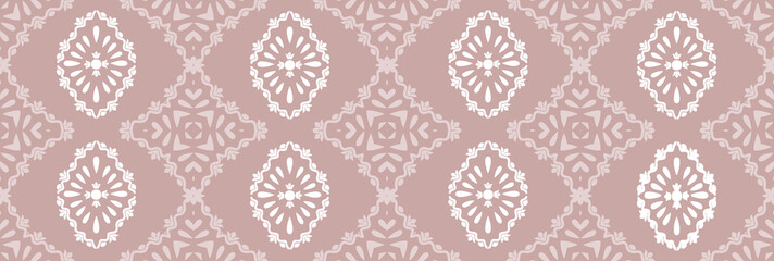 Flower damask ornate seamless pattern. Vector surface design for fabric, apparel textile, book, interior, wallpaper background