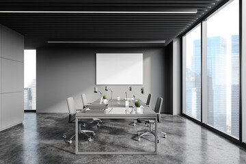 Poster in panoramic grey open space office