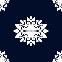 White ornament on blue seamless pattern. Vintage, paisley elements. Ornamental traditional, ethnic, turkish. Great for fabric and textile, wallpaper, packaging