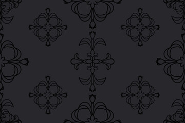 Black floral damsk onament seamless patternon color background. Design for fabric, apparel textile, book, interior, wallpaper