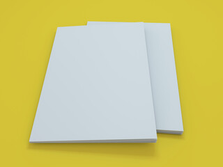 Blank photorealistic brochure mockup on yellow background. 3D