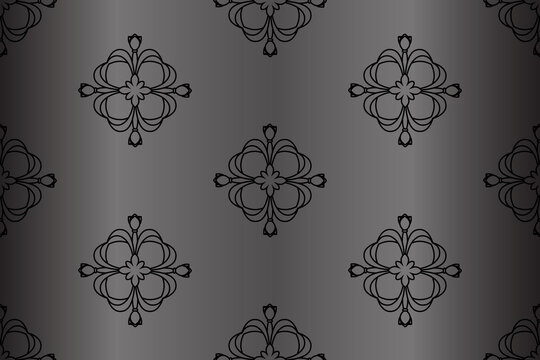 Black floral damsk onament seamless patternon color background. Design for fabric, apparel textile, book, interior, wallpaper