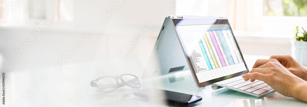 Poster analyst employee working with spreadsheet