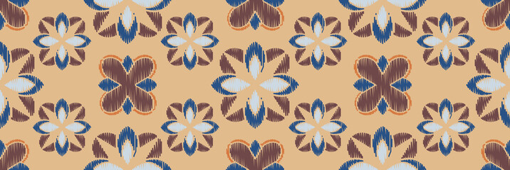 Ikat colorful seamless ornament pattern. Ethnic indigo tite repeat background for textile, wallpaper, card or wrapping paper.