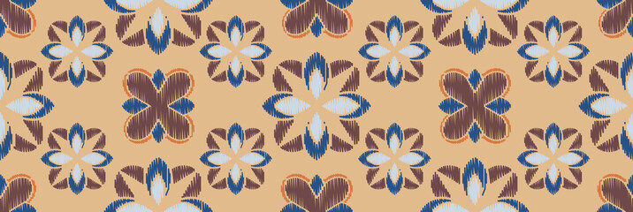 Ikat colorful seamless ornament pattern. Ethnic indigo tite repeat background for textile, wallpaper, card or wrapping paper.