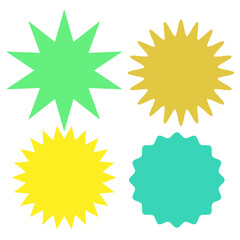 Set of multicolor starburst stamps on white background. Vector illustration	