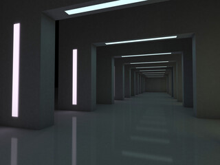 Abstract modern architecture dark background. 3D illustration
