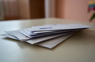 Close up of the stack of envelopes