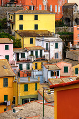 Fototapeta na wymiar It's Vernazza (Vulnetia), a small town in province of La Spezia, Liguria, Italy. It's one of the lands of Cinque Terre, UNESCO World Heritage Site
