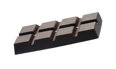 Piece of delicious dark chocolate isolated on white