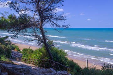 Apulia coast: The beach of Cento scalini (One hundred steps) located between Rodi Garganico and Peschici and the final part of San Menaio, Italy.