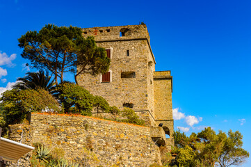 Fototapeta premium It's Stone fortifications of Monterosso al Mare, a small town in province of La Spezia, Liguria, Italy. It's one of the lands of Cinque Terre, UNESCO World Heritage Site