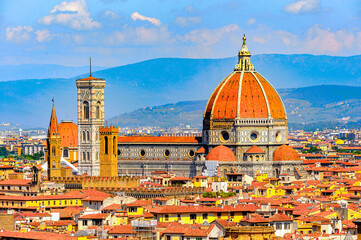 It's Cathedral of Santa Maria del Fiore in Tuscany, Florence, Italy. View from the Michelangelo...