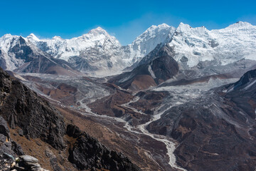 Makalu mountain peak, fifth highest mountain peak in the world, Himalaya mountain range in Everest base camp trekking route, Nepal