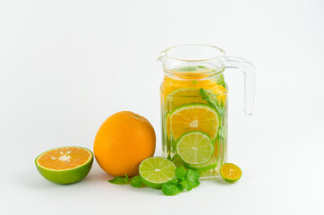 Bottle of detox water made from citrus fruits. Concept for dieting