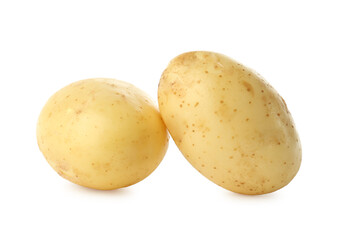 Fresh raw organic potatoes on white background