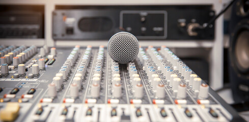 Microphone with mixer audio at studio for live the media and sound record equipment production and...