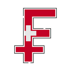 Obraz premium Franc currency symbol. Swiss franc with a flag icon