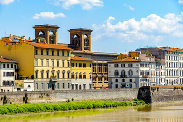 It's Coast of the River Arno at the Historic Centre of Florence, Italy. UNESCO World Heriage.