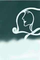 girl's face on blue-gray background