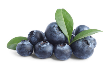 Fresh ripe tasty blueberries on white background