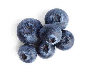 Fresh ripe blueberries on white background, top view