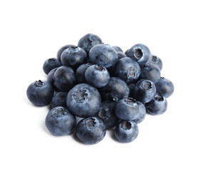 Fresh ripe tasty blueberries on white background