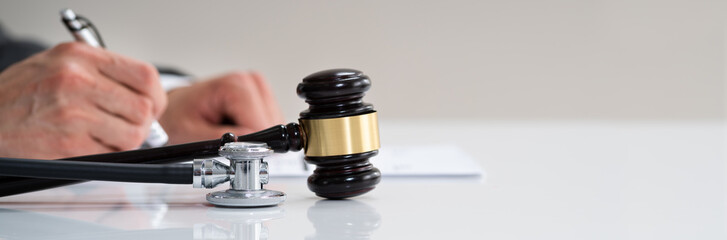 Medical Malpractice Gavel And Stethoscope