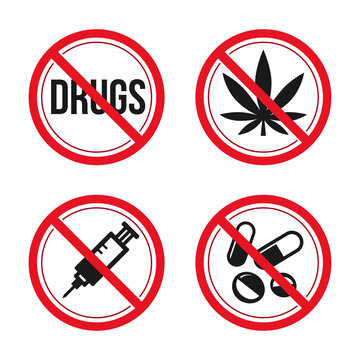 No drugs sign. Red prohibition signs vector image
