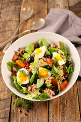 vegetable salad with egg, tomato, tuna and olive