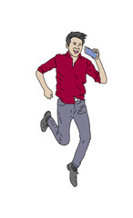 millennial men and smart phones, white backgrounds 