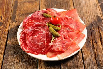 assorted of delicatessen, salami, bacon, ham