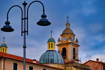 Obraz premium Bell tower and dome of the church of San Terenzo di Lerici Liguria Italy