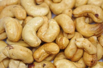 Close up of cashew nuts with white backgorund.