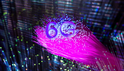 6G signs with Fiber optics background,Communication Concept