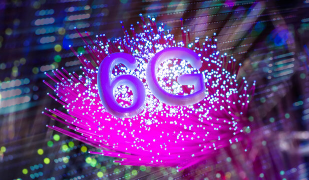 6G signs with Fiber optics background,Communication Concept