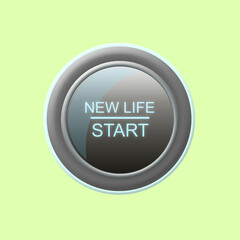 New Life Start. Button on a green background. Isolated. Success.