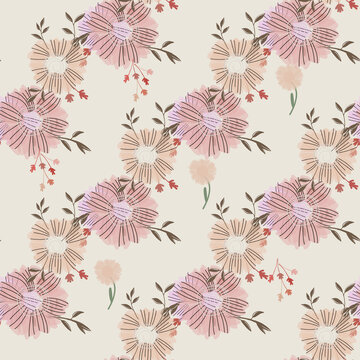 Seamless pattern with abstract flowers. Creative color floral surface design. Vector